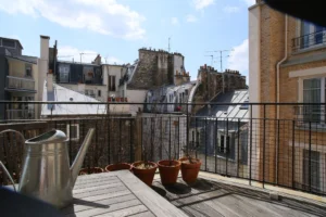 Vue dégagée sur les toits parisiens depuis une terrasse privative rue Legendre, quartier Villiers – Paris 17ᵉ.