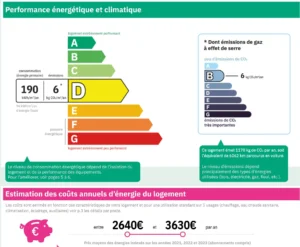Diagnostic de performance énergétique (DPE) indiquant la classe énergétique du logement pour la maison à vendre à Saint-Benoît-d’Hébertot.