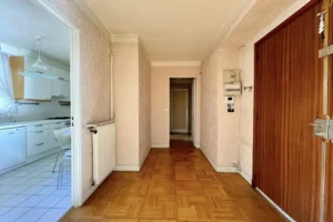 Entrée et dégagement d’un appartement 4 pièces à vendre à Paris 12 Bel Air, distribution fonctionnelle, rangements intégrés, parquet d’origine et accès aux différentes pièces.