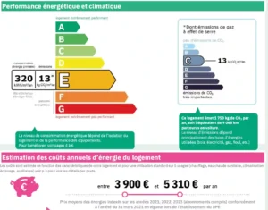Diagnostic de performance énergétique d’un appartement en duplex à vendre Paris 12 Porte de Vincennes Avenue Saint-Mandé, classé E (320 kWh/m²/an) et émissions de CO₂ classées C (13 kg CO₂/m²/an).