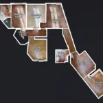 Plan 3D du premier étage montrant les chambres, couloir, salle de bains et salle d’eau.