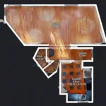 Plan 3D du rez-de-chaussée montrant le séjour de 30,6 m², la cuisine de 9,8 m² et l’escalier intérieur.