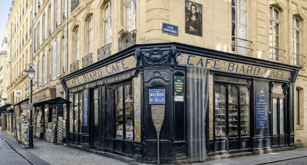 Rue des Petits-Carreaux dans le quartier Montorgueil Sentier à Paris 2, café d’angle et façades anciennes, ambiance commerçante et conviviale au cœur du centre historique – Quality Street Immobilier