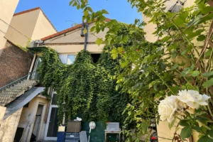 Cour arborée et façade végétalisée d’un loft à Montreuil.