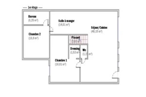 Plan partie habitation au 1er étage d'un loft mixte à Montreuil