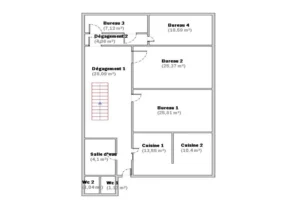 Plan partie commerciale rez de chaussé d'un loft mixte à Montreuil